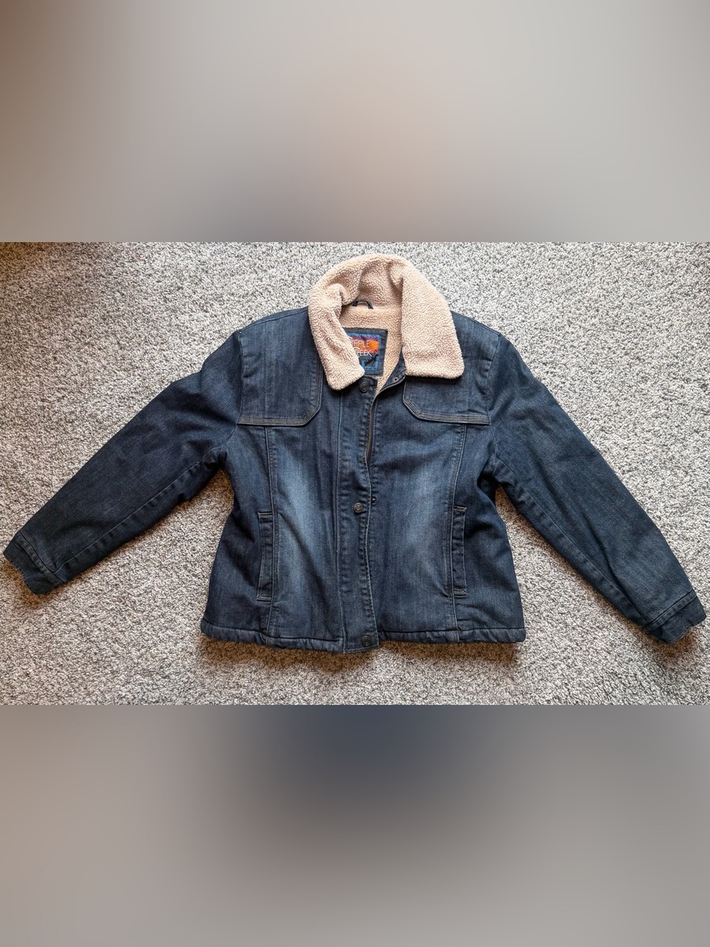 Cripple Creek Dark Wash Denim Sherpa Collar Western Ranch Chore Jacket